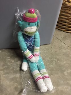 Brand new big blue sock monkey stuffed animal