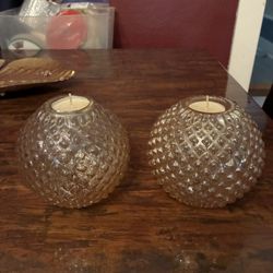 Set Of Vintage Glass Candle Holders 