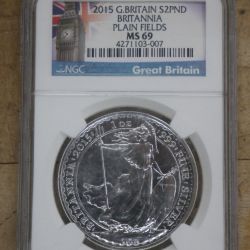 2015 Great Britain S2PND Britannia Plain Fields MS 69 (contact info removed)-007 NGC 1oz silver. very good condition. sealed. 890165. 