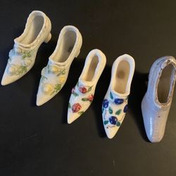 5 Miniature Porcelain Shoes