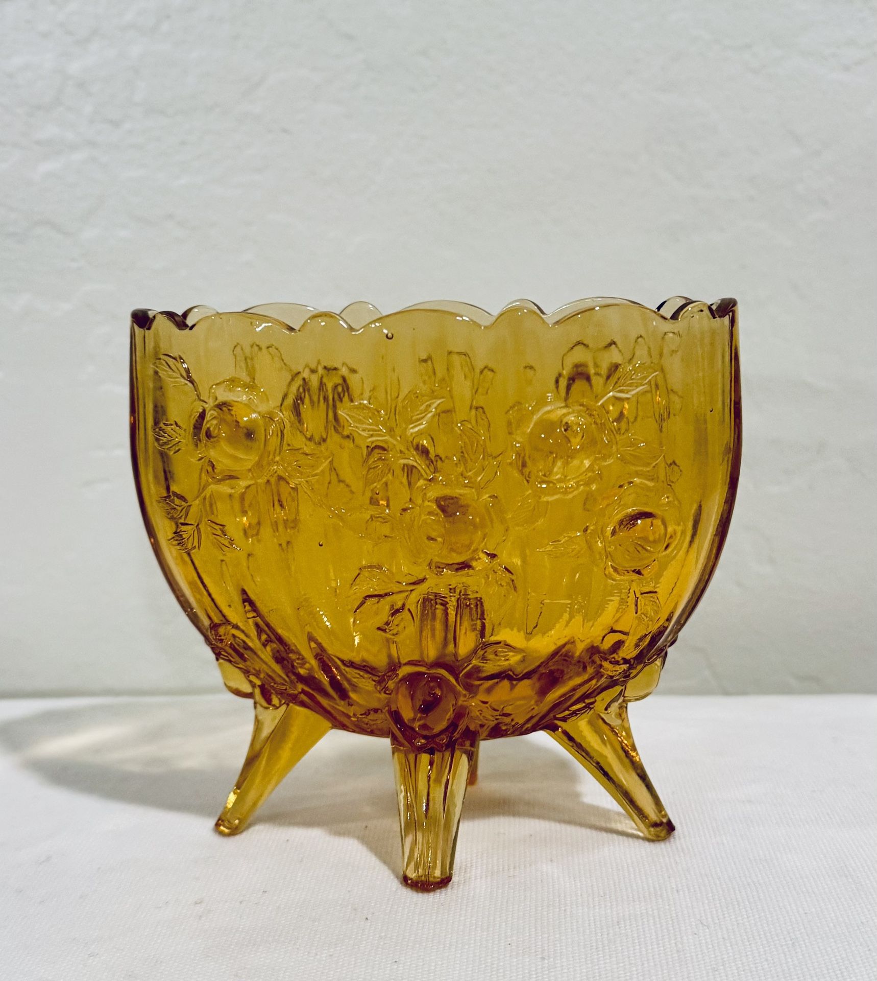 Vintage Fenton amber cabbage rose vase