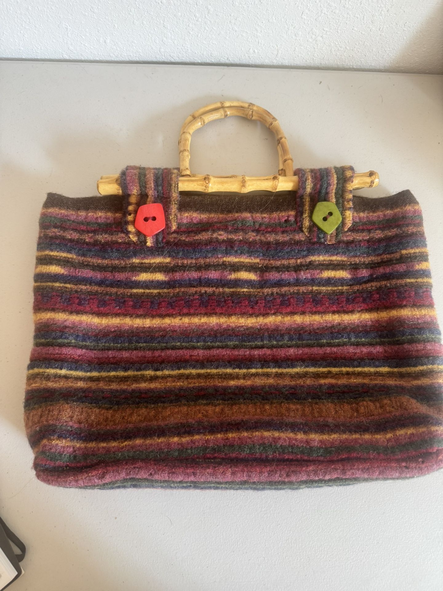 Handmade Felted wool tote with bamboo handles