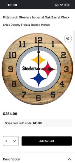 Pittsburgh Steelers Imperial Oak Barrel Clock