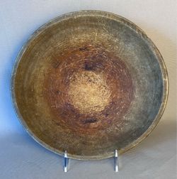 intage Hand Turned Wooden Bowl Primitive Rustic Farmhouse Dough Bowl 10" Unmarked