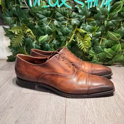 Santoni Men’s Polished Brown Leather Oxford Cap Toe Shoe Size 12