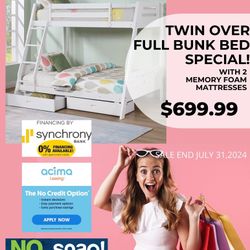 $699 Twin Full Bunk bed With Mattresses