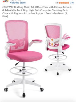 Drafting Chair, Tall Office Chair with Flip-up Armrests & Adjustable Foot Ring, High Back Computer Standing Desk Chair with Ergonomic Lumbar Support, 