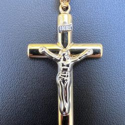 *MUST READ DESCRIPTION FIRST* Solid 14kt Yellow With White Gold Large Crucifix Pendant 