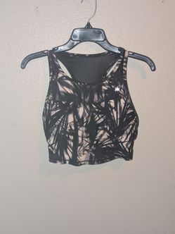 Women's Black White Tropical Crop Sports Bra