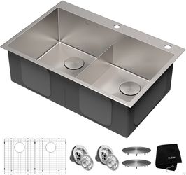 KRAUS Standart PRO 33 Drop in / Undermount 16 Gauge Double Bowl 2-Hole Stainless Steel Kitchen Sink