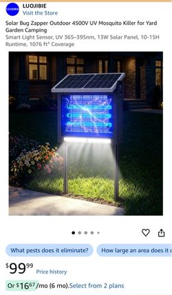 LUOJIBIE Solar Bug Zapper 4500V UV Mosquito Killer