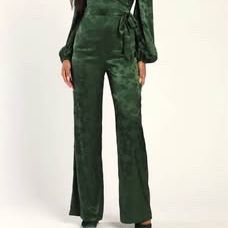Never Worn Lulus Green Satin Floral Jumpsuit – XL ($79 Retail)