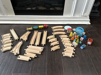 🚂 Wooden Train Track Set + Trains & Accessories – $40 🚂