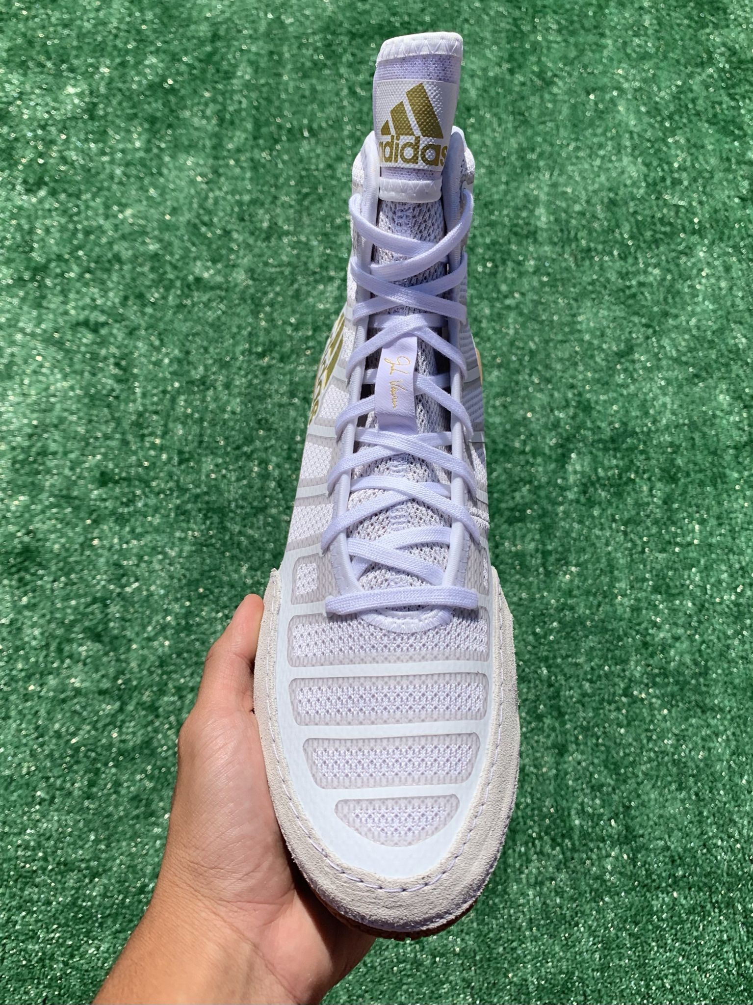 ADIDAS ADIZERO VARNER “WHITE GOLD GUM” WRESTLING SHOES (Size