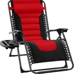 Oversized Padded Zero Gravity Chair, Folding Outdoor Patio Recliner, XL Anti Gravity Lounger for Backyard w/Headrest, Cup Holder, Side Tray, Polyester