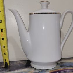 GIBSON EVERYDAY CHINA Tea/Coffee Pot w/Lid SILVER TRIM EXCELLENT