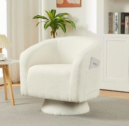 Garvee Swivel Accent Chair with Engineered Wood Base Swivel Barrel Chair 360 Degree Comfy Boucle Armchair for Living Room Bedroom Reading Nook with Si