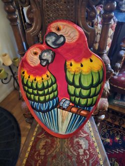 Beautiful Vintage Hand Made Parrot Serving Or Desk Tray! Circa 1970s! Great Condition! 