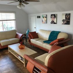 3‑Piece Living Room Set – Sofa, Loveseat, Chair (Two‑Tone Cream/Orange) - Modern
