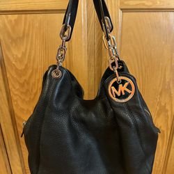 AUTHENTIC MICHAEL Michael Kors Black Leather Hobo Tote Shoulder Bag