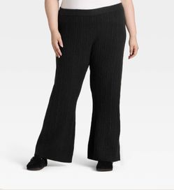 Nwt Women's High-Rise Wide Leg Ankle Sweater Pull-On Pants Universal Thread Black 4X