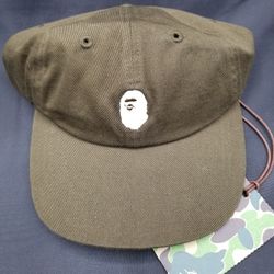 BAPE A Bathing Ape One Point Embroidered Panel Polo Cap Strap Dad Hat Olive