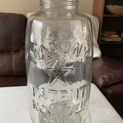Vintage Huge Mason 1858 Eagle Star 5 Gallon Glass Jar