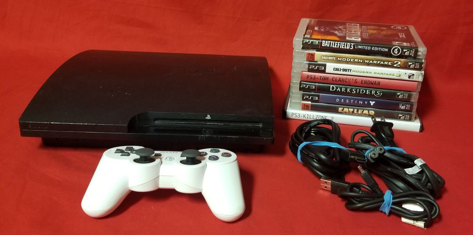 Sony PlayStation 3 Slim 160GB Console PS3 8 Games Bundle CECH-3001A Call of Duty Battlefield