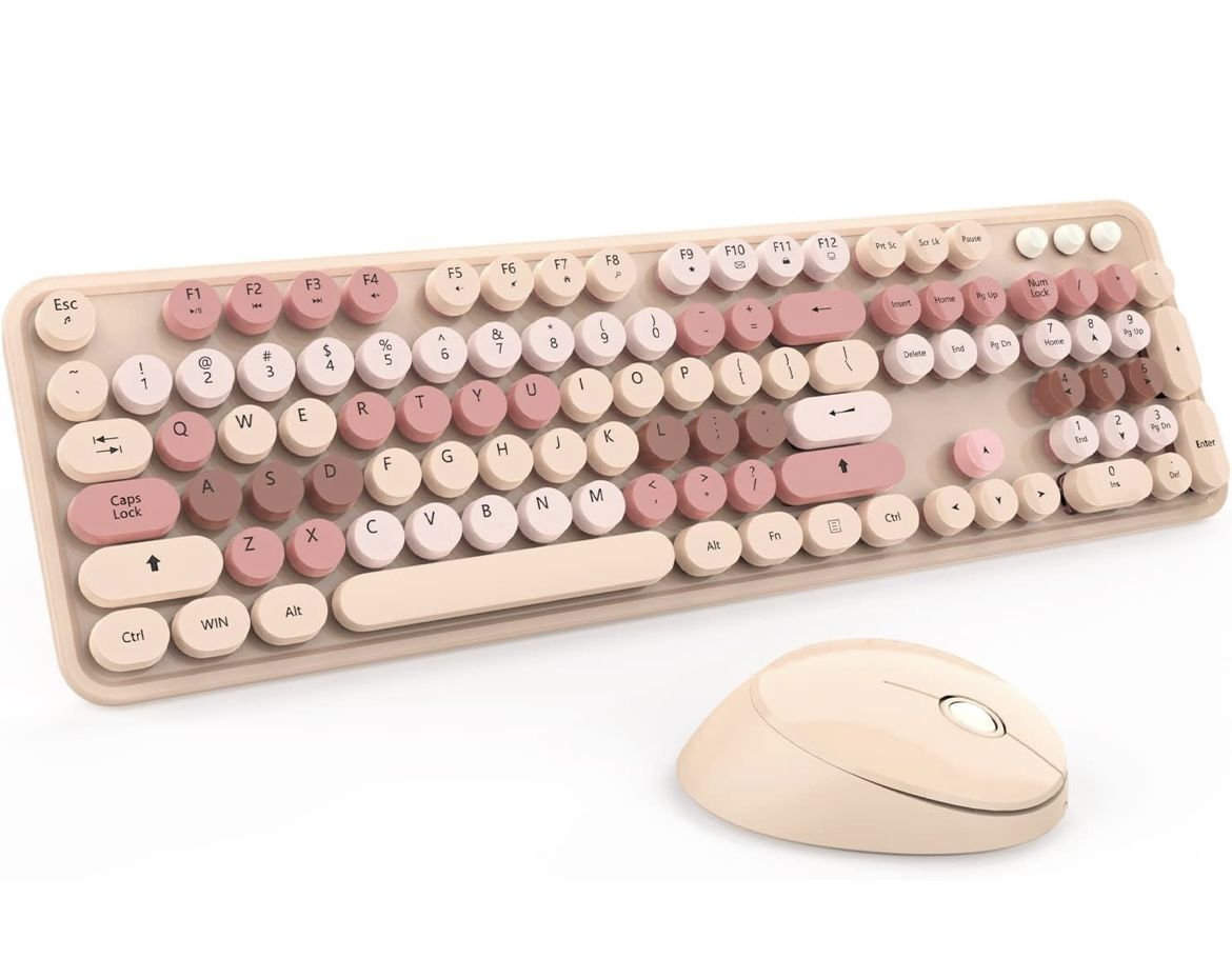 Colorful Wireless Keyboard and Mouse Combo - 104 Key Wireless Keyboard with Number Pad for Windows PC, Notebook, Laptop (Chocolate)