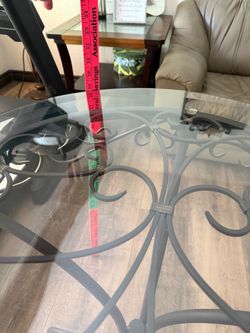 Round Glass Top Coffee Table with Iron Base