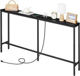 K407 $35  70.9'' Console Table with Power Outlet, Narrow Sofa Table, Industrial Entryway Table with USB Ports, Behind Couch for Entryway, Hallway, Foy