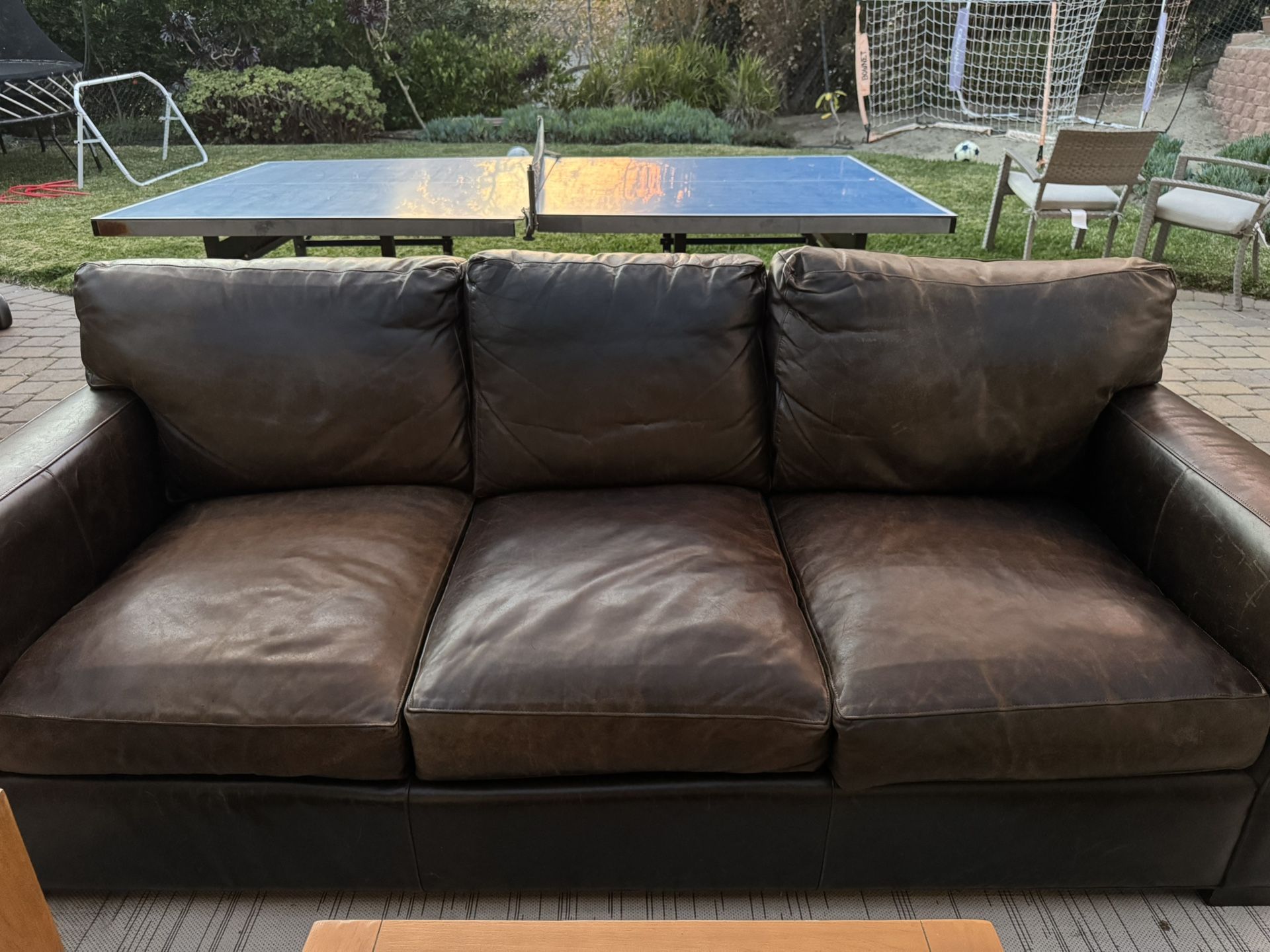 Crate and Barrel Axis 3 Seat Leather Sofa 