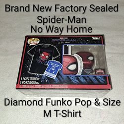 Brand New Factory Sealed Spider-Man No Way Home Diamond Funko Pop & Size Medium T-shirt