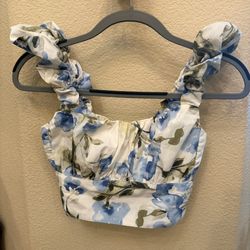 ABERCROMBIE & FITCH Floral Puff Strap Cropped Tank Top Size XS