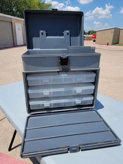 Vintage PLANO 1233 Fishing Tackle Box w/ 3 Storage Boxes & Free Lake Lures