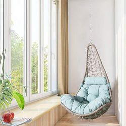Outdoor Wicker Hanging Chair Swing Patio Hanging Basket Swing Chair with Hanging Steel Chain (Blue) $120