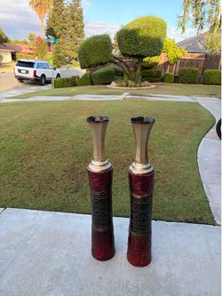 2- 35 inch high metal vases