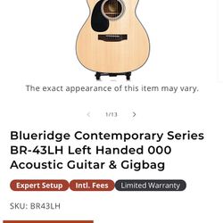 Blueridge  Left Handed  Acoustic Guitar             (Final Price)