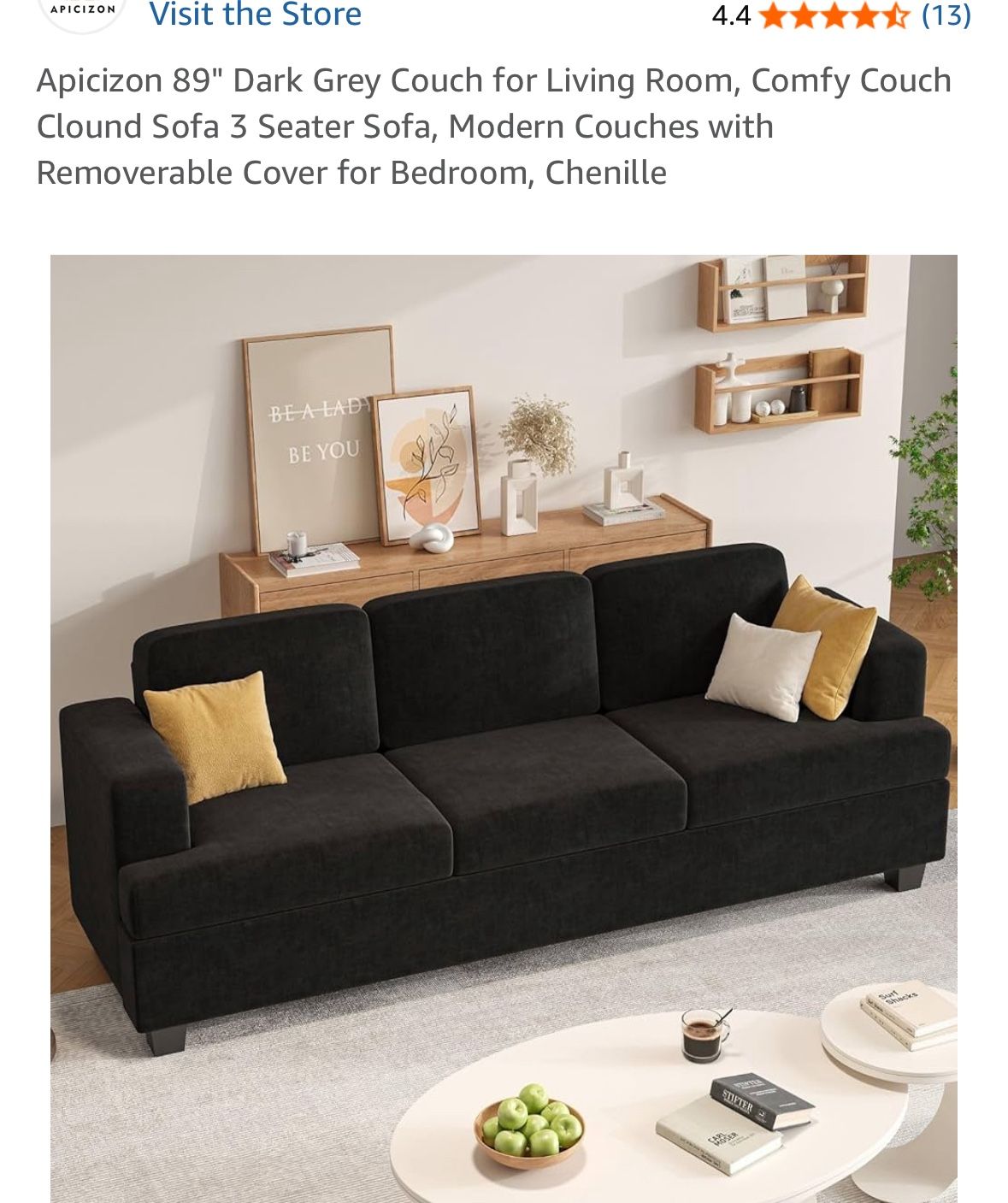 89” Couch For Sale - Comfy Couch Clound Sofa 3 Seater Sofa, Modern Couches with Removerable Cover for Bedroom, Chenille