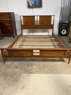 Vintage Full Size Walnut Mid Century Modern Bedframe with Headboard and Footboard