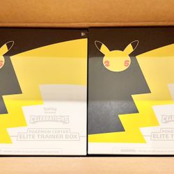 Celebrations Pokemon Center ETB Elite Trainer Box Booster Bundle 25th Anniversary Packs UPC Destined Prismatic Surging Mega Heroes 151 Black White OP 
