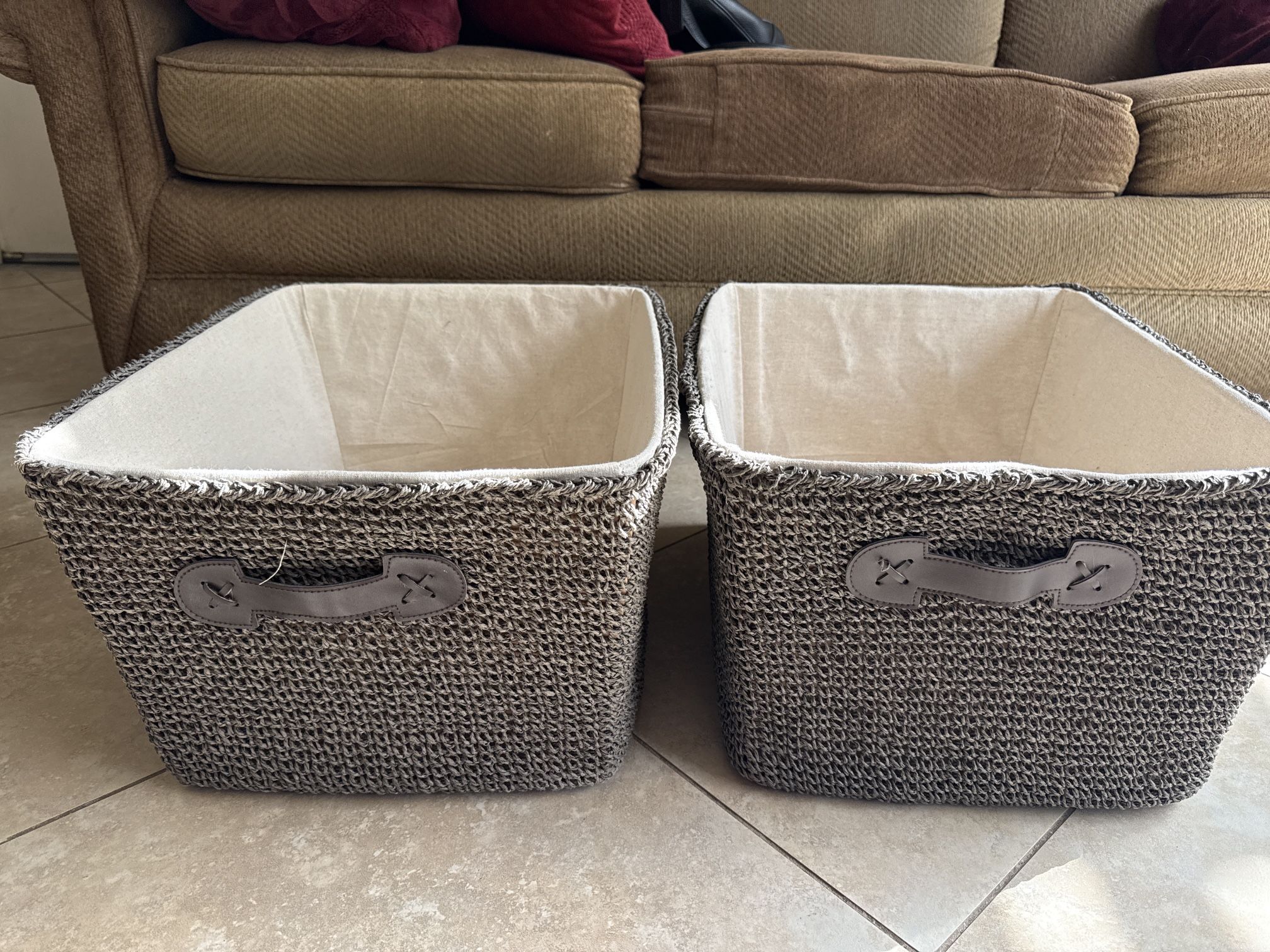 Set of 2 Woven Storage Baskets with Fabric Liner β Excellent Condition