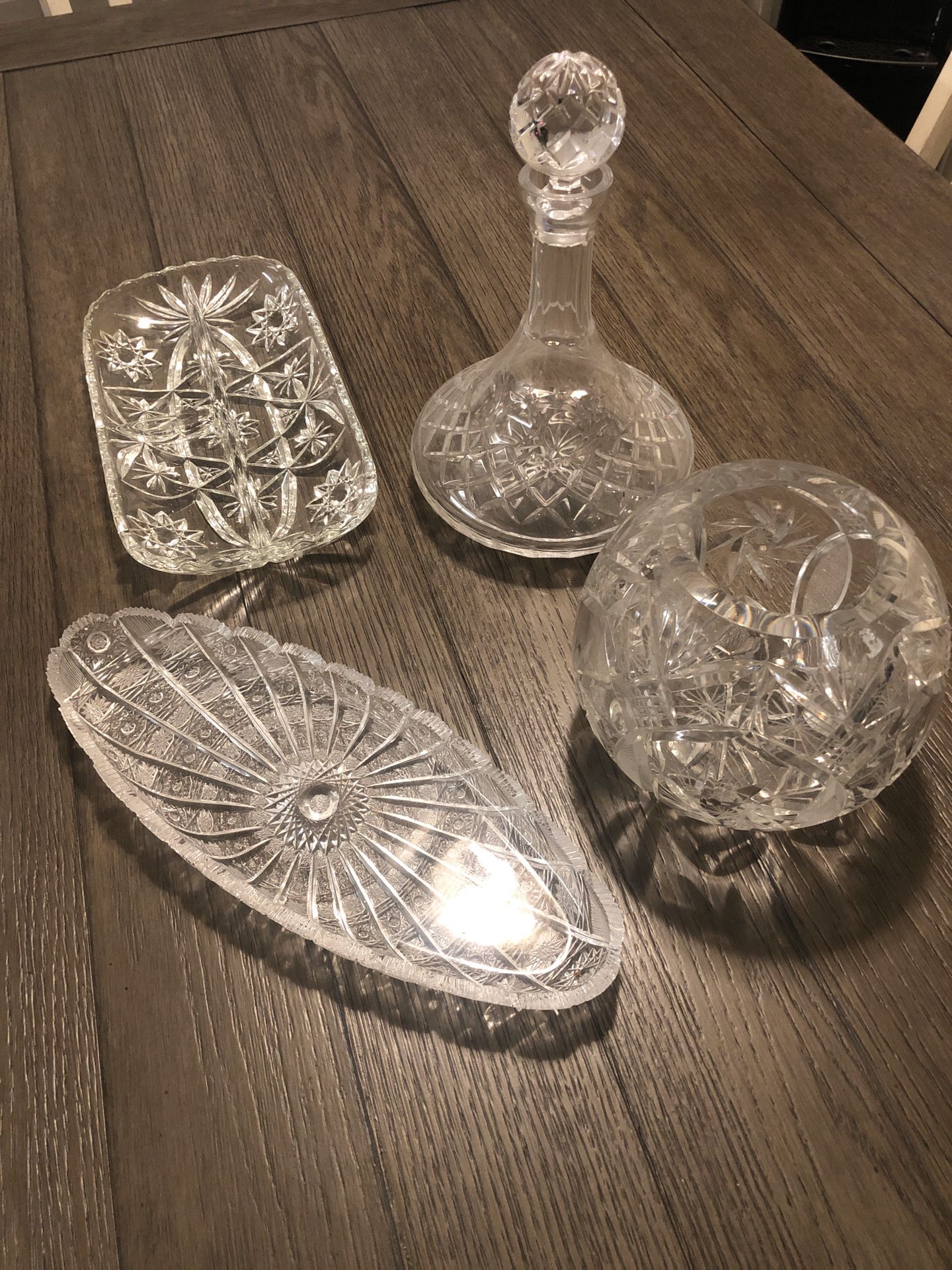 Rogaska Crystal Vase, Decanter, and 2 trays