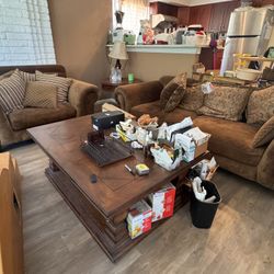 Rustic Traditional Overstuffed Sofa with Nailhead Trim (2 Sofas) – Cozy Brown Lounge Sofa with Decorative Pillows