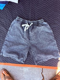 Gray Acid Wash Drawstring Shorts