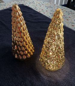 Set Of 2 Gold Speckled Christmas Trees ( Battery Operated)