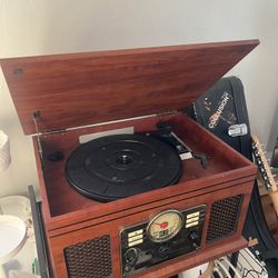 Wooden record/CD/cassette player and Bluetooth speaker