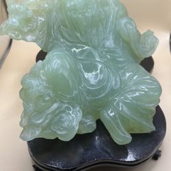 Vtg China Natural Jade Stone Carve Long Life longevity Buddha  Statue