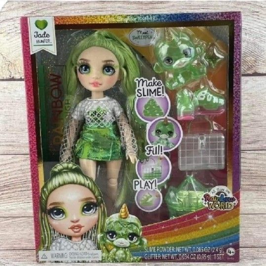 Rainbow High Jade (Green) with Slime Kit & Pet - Green 11” Shimmer Doll with DIY Sparkle Slime