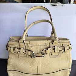 Coach Soft Leather Horsebit Satchel Handbag Beige F13084，Coach 软皮马衔扣手提包 米色 F13084